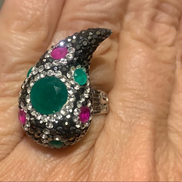 Beautiful natural emerald and ruby ring/earrings - Picture 1 of 5